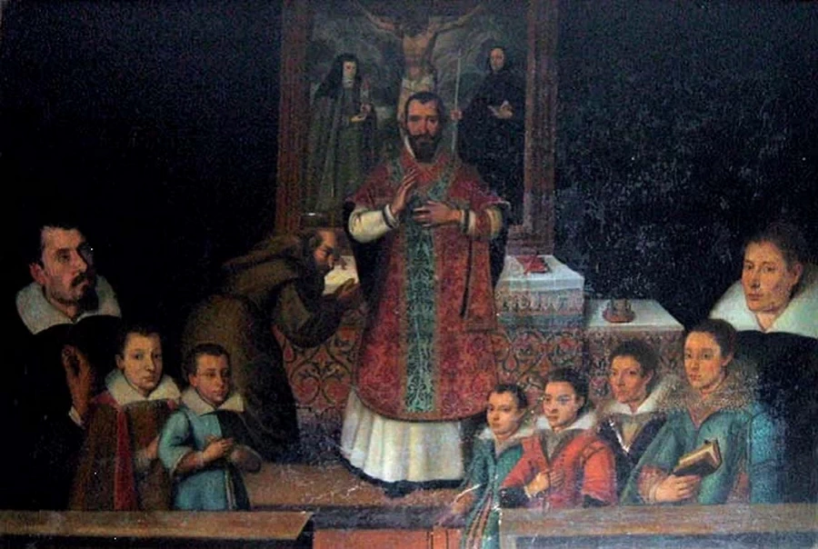 Ritratto di famiglia Gonzaga Novellara durante una celebrazione del vescovo